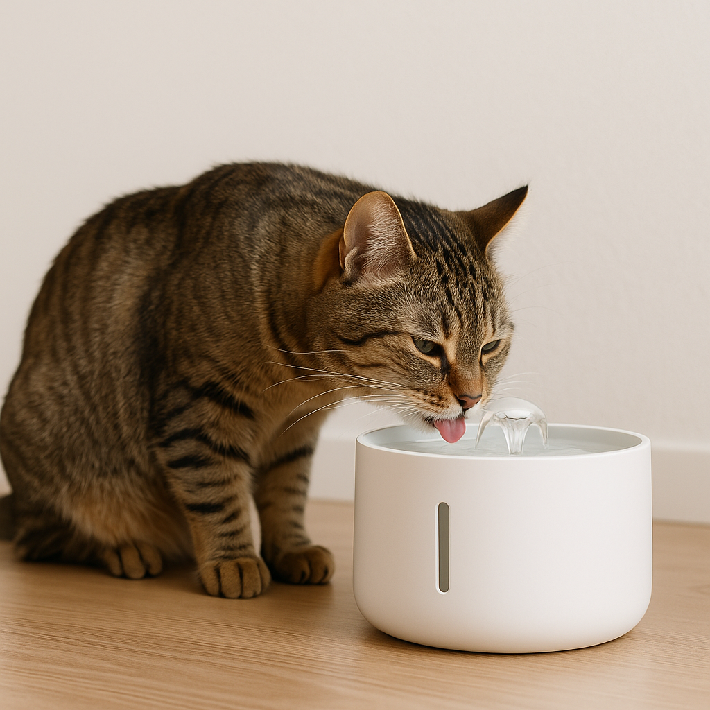 👉 Chat qui boit de l’eau pour illustrer l’importance de l’hydratation animale