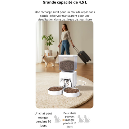 Distributeur de croquettes automatique à double bols, repas programmé Pawportion