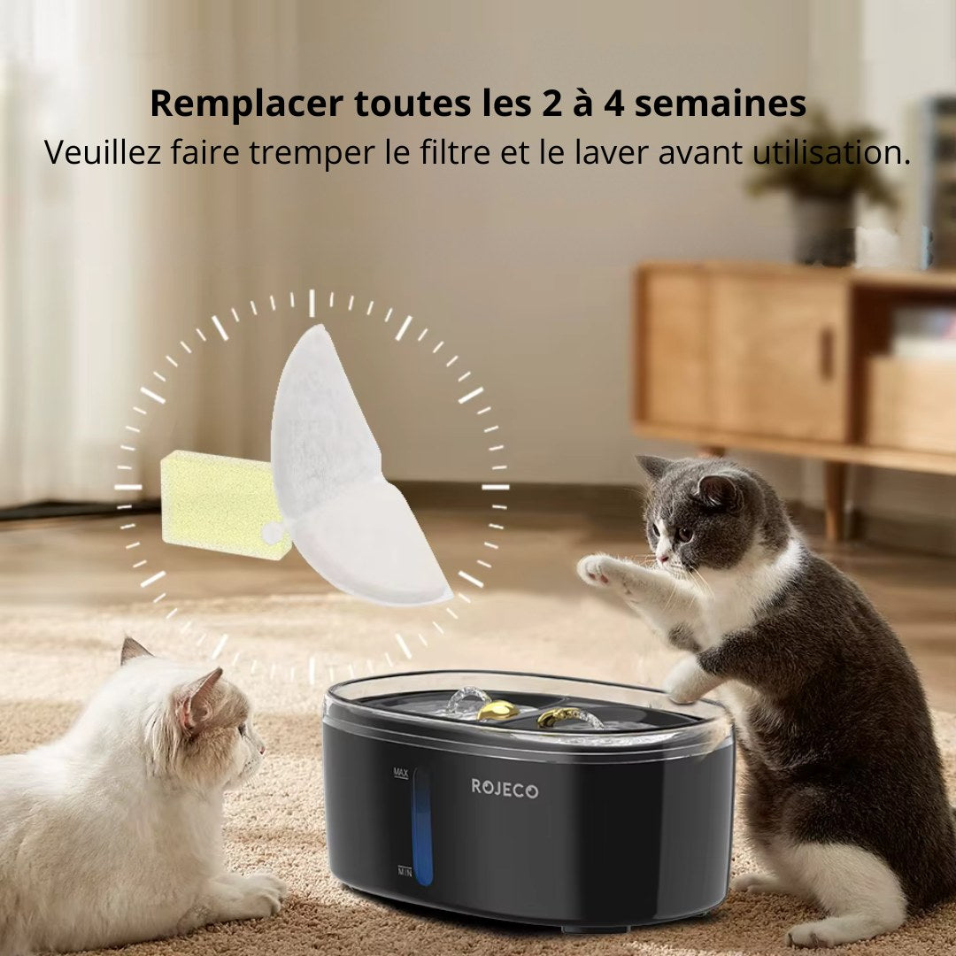 Filtres fontaine a eau filtration charbon + résine, double abreuvoir AquaLuxe