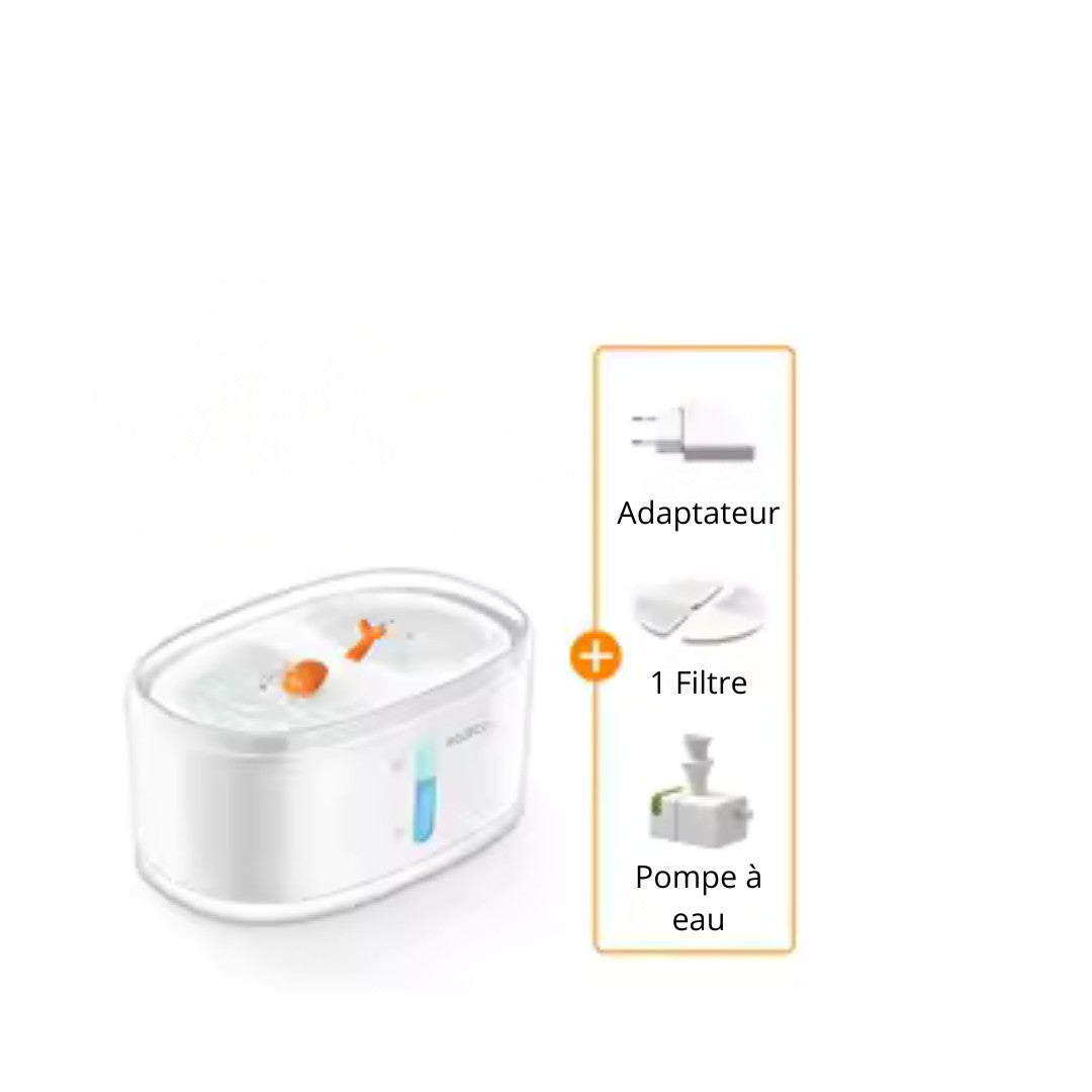 Fontaine a eau pompe sans fil, double abreuvoir 2,5L + 1 filtre offert AquaLuxe