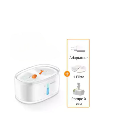 Fontaine a eau pompe sans fil, double abreuvoir 2,5L + 1 filtre offert AquaLuxe