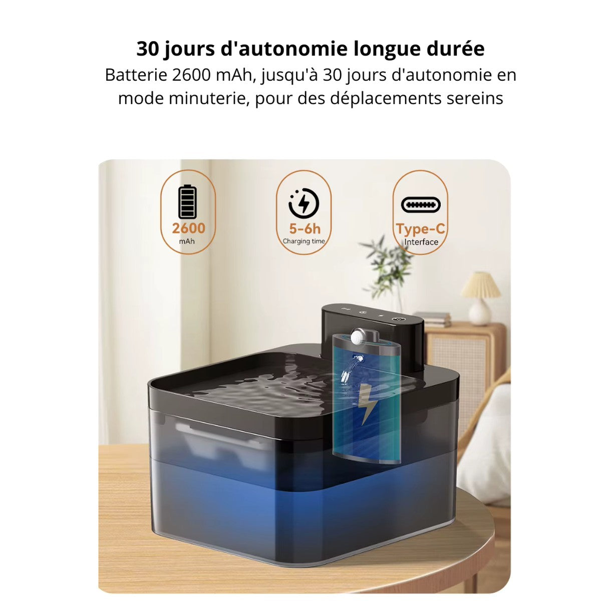 Fontaine a eau automatique avec capteur 2,2L + 1 filtre offert AquaSense