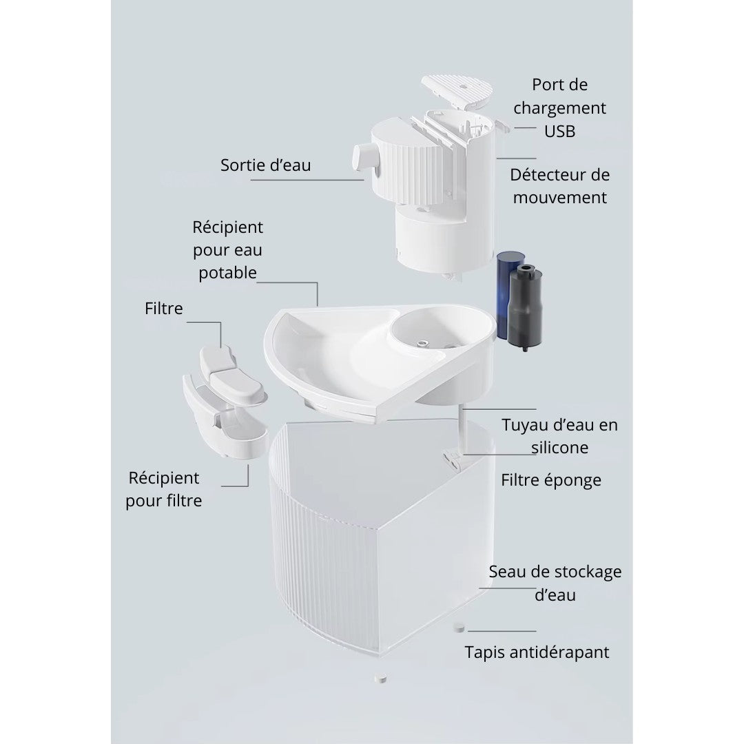 Fontaine a eau pour chat silencieuse 2,2 L + 1 filtre offert AquaWave