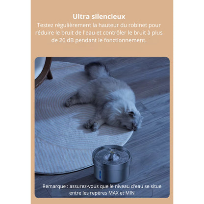 Fontaine à eau silencieuse pour chat 2L + 1 pack filtre offert PureFlow