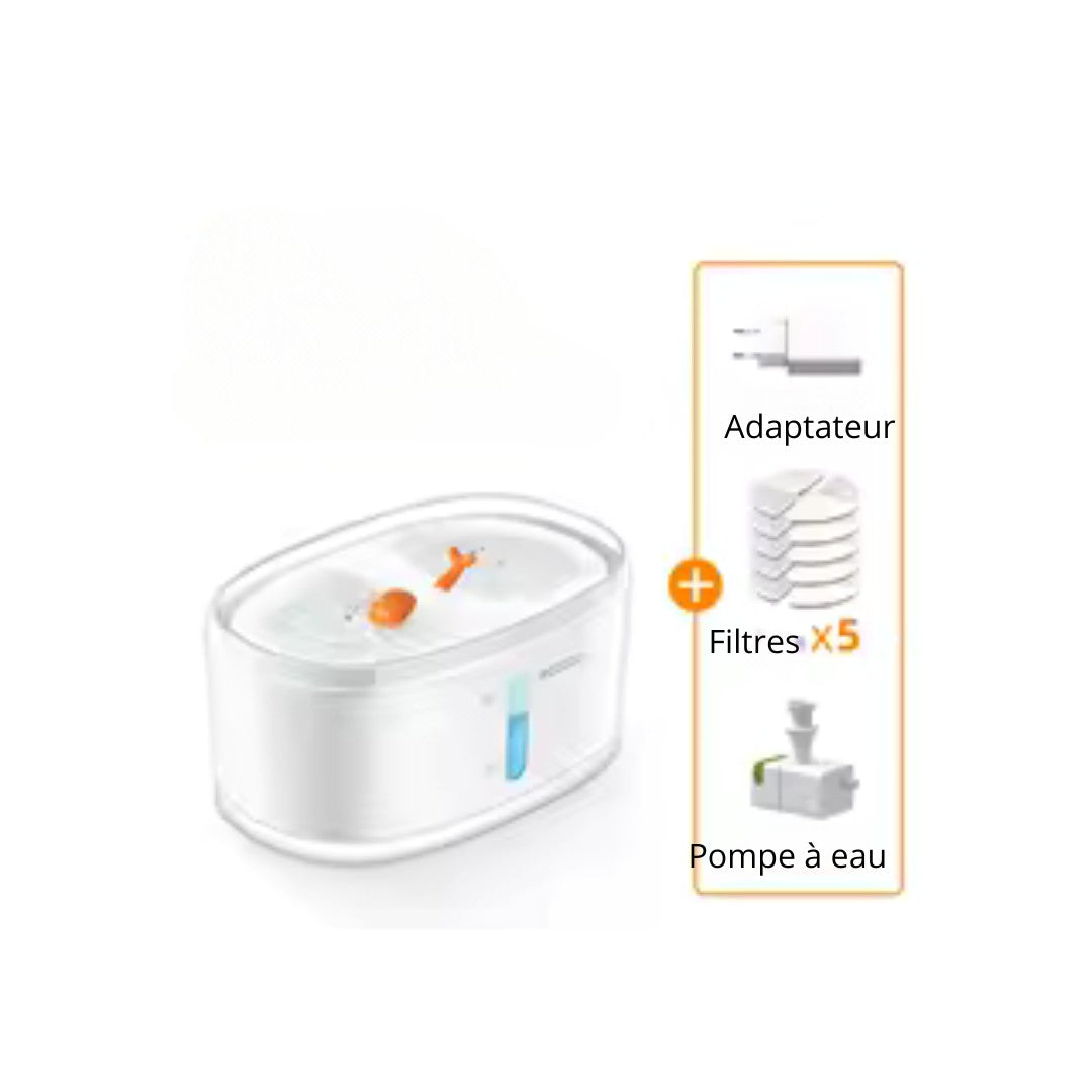 Fontaine a eau pompe sans fil, double abreuvoir 2,5L + 1 filtre offert AquaLuxe