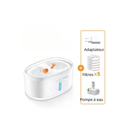 Fontaine a eau pompe sans fil, double abreuvoir 2,5L + 1 filtre offert AquaLuxe