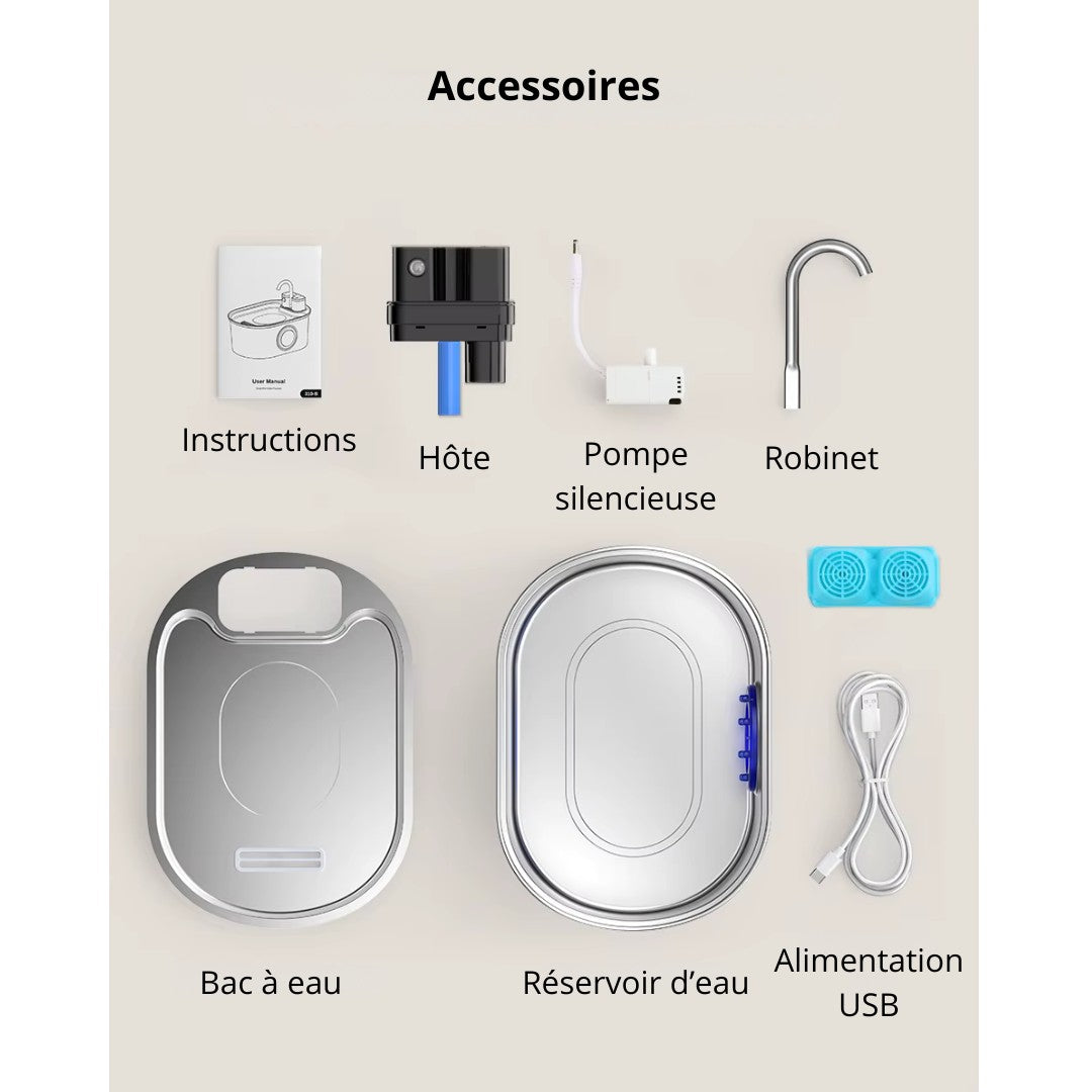 Fontaine a eau sans fil en inox 3,2 L + 1 Filtre offert FreshStream