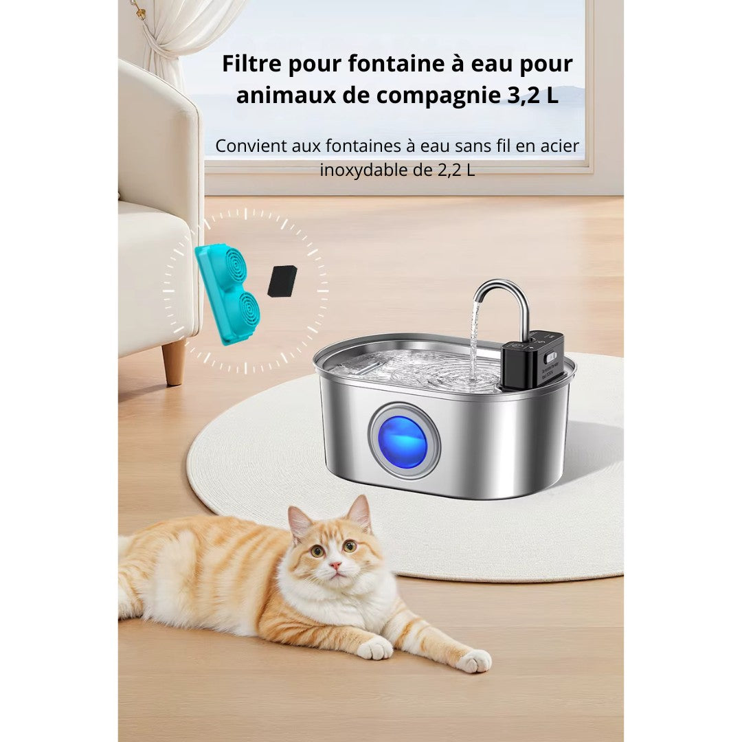 Fontaine a eau sans fil en inox 3,2 L + 1 Filtre offert FreshStream