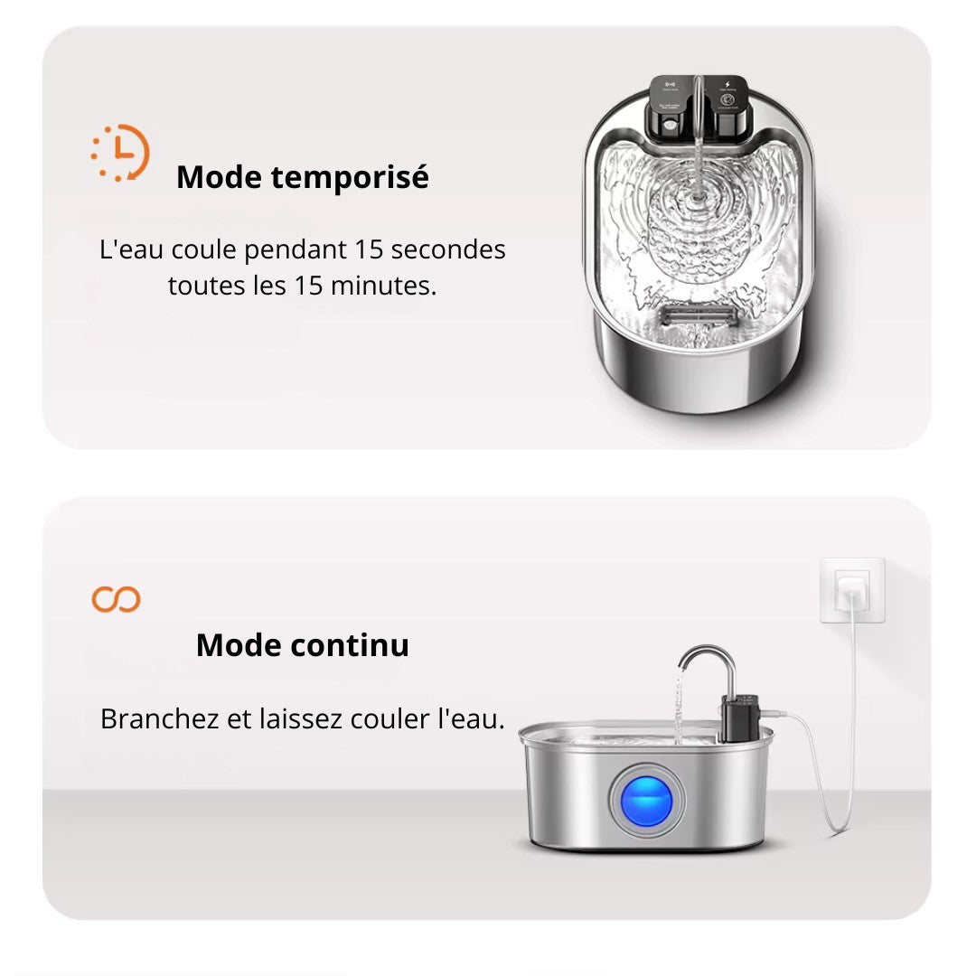 Fontaine a eau sans fil en inox 3,2 L + 1 Filtre offert FreshStream
