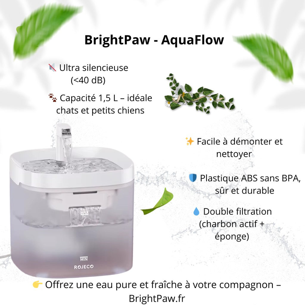 Fontaine a eau silencieuse & filtrante 1,5L + 1 filtre offert AquaFlow