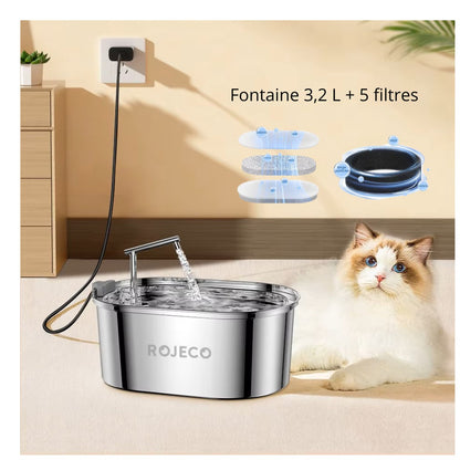 Fontaine à eau inox silencieuse & filtrante 3,2L +1 filtre offert AquaSteel